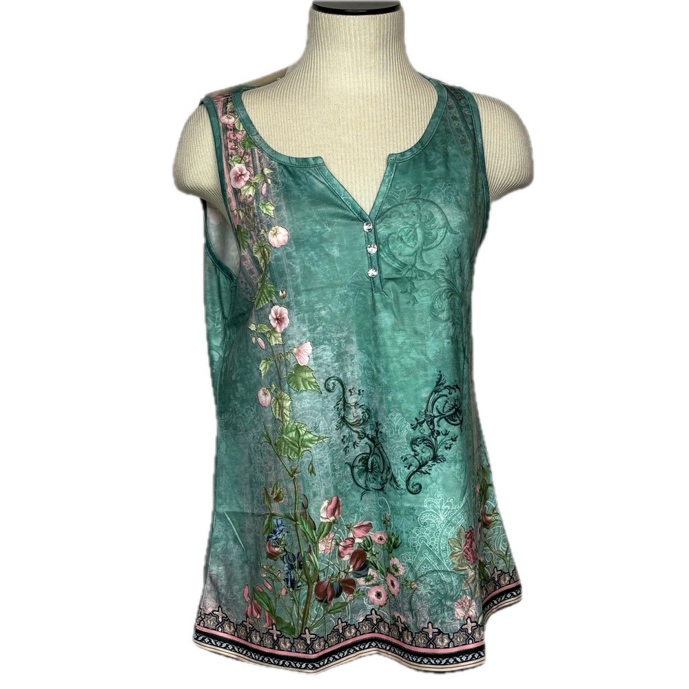 Disamer Women's M Sleeveless‎ Tank Rhinestone Buttons Classic Style BoHo
